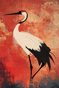 丹顶鹤插画 复古风艺术感