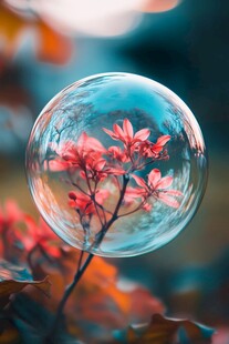 梦幻泡泡中的艳丽花朵