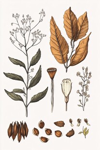 手绘植物标本元素集合