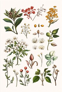 手绘多样植物花卉集合