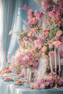 梦幻浪漫的花卉餐桌布置