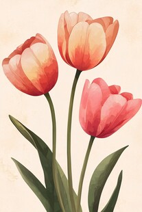 三朵柔美粉色郁金香插画