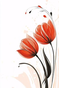 红色花卉插画 优雅艺术风