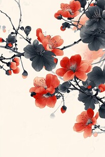 水墨红梅图