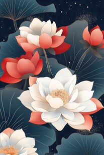 夜下荷花绽放图景