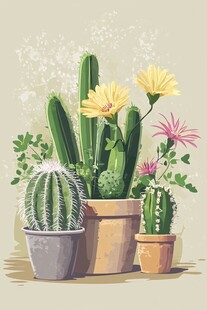 可爱仙人掌盆栽插画