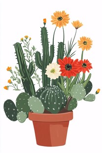 花盆中的多彩仙人掌花卉