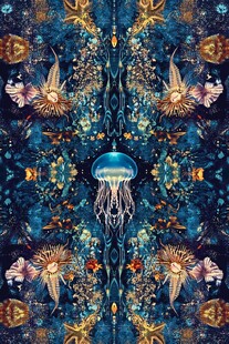 梦幻海洋生物对称图案