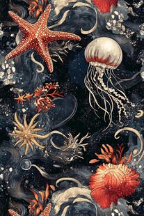梦幻海底生物图案插画