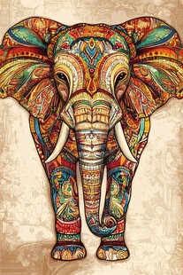 彩色花纹大象艺术插画