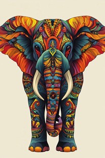 彩色装饰风大象艺术插画
