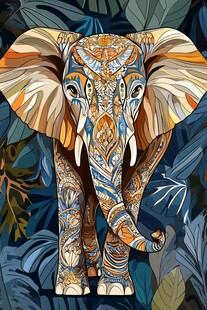 彩色花纹大象插画