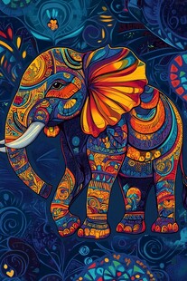 多彩花纹大象的梦幻图案