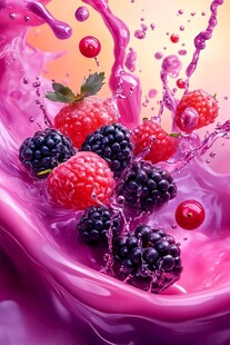 浆果飞溅的绚丽果汁世界