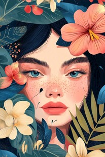 花丛中的美丽少女