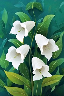 清新白铃兰与绿叶插画