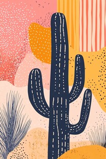 沙漠中的仙人掌插画