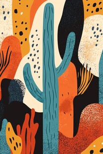 沙漠仙人掌抽象艺术插画