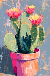 盆栽仙人掌绽放艳丽花朵