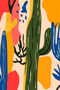 多彩仙人掌插画艺术风格