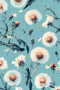 蓝底蒲公英花卉图案