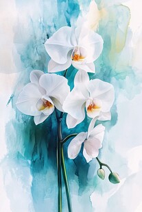 水墨风白蝴蝶兰艺术画