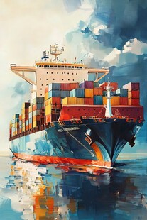 海上集装箱货轮航行图景