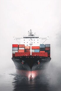 远洋货轮破浪前行