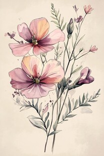 水彩绘粉色花卉插画