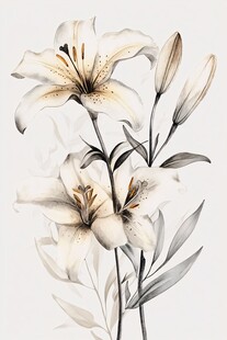 优雅白色百合花插画