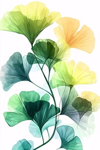 水彩风银杏叶插画