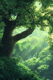 阳光洒落的静谧森林之景