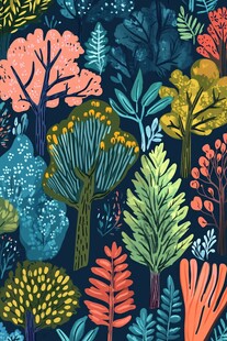 多彩手绘森林植物图案