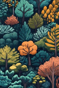 奇幻多彩森林插画景观