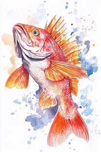 水彩绘灵动红鱼