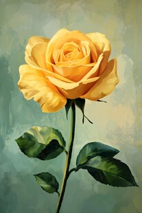 黄色玫瑰油画特写