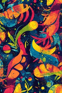 缤纷抽象涂鸦风海洋生物图