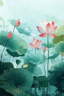 水墨风荷塘荷花美景