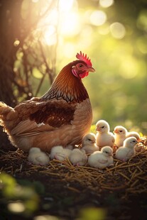 母鸡护雏 温馨田园画面