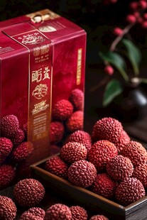 红色礼盒装荔枝诱人呈现