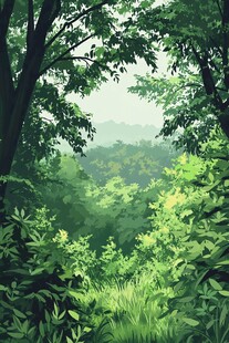 夏日森林绿意盎然景象
