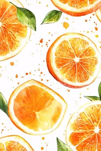 水彩橙子切片清新图案
