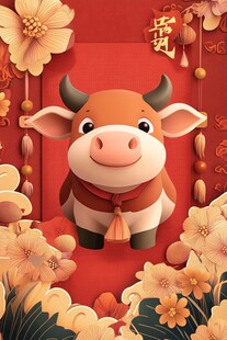 牛年贺岁卡通牛喜庆图