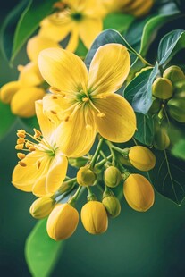 金黄璀璨金丝桃花绽放