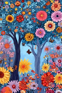 梦幻繁花树林插画