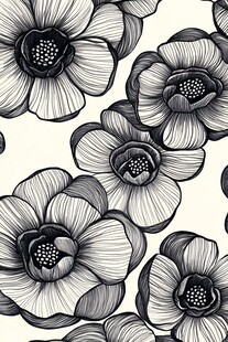 黑白花卉无缝图案设计