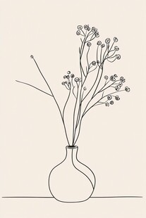 花瓶插花单线条简约插画