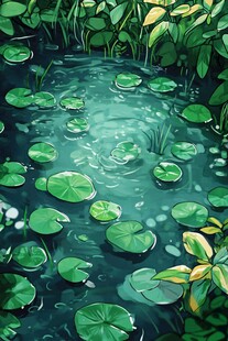 夏日池塘中的睡莲与绿植