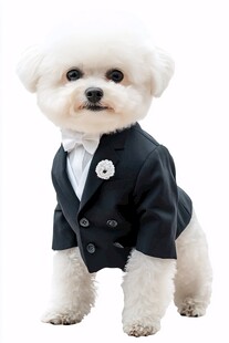 穿着西装的可爱比熊犬