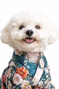 穿花衣的可爱比熊犬